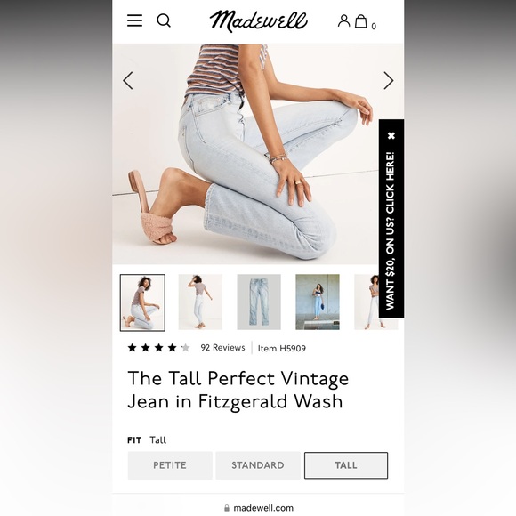 Madewell Jeans - Tall 33- Perfect Vintage Jean in Fitzgerald Wash - Picture 3 of 8